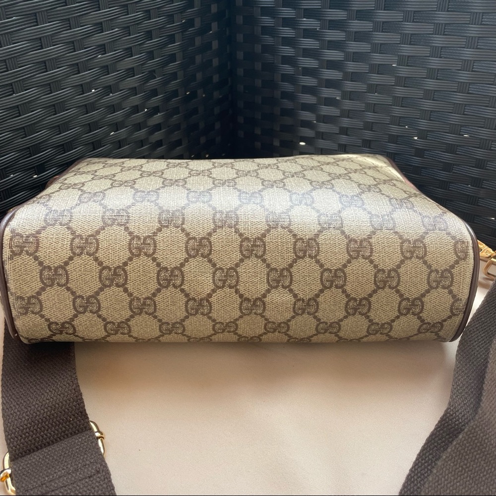 Gucci Vintage Purse 80s Supreme Monogram GG Crossbody Bag Brown Red Green - Picture 7 of 16